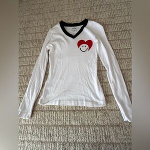 Moschino White Long Sleeve Shirt with Red Heart and Black Trim